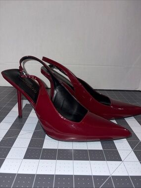 Patent Slingback Stiletto Pump in Burgundy